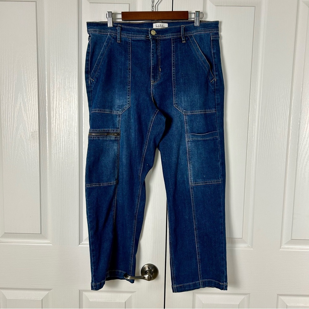 Nicole‎ Miller Stretchy 10 Dark Wash Cargo Cropped Jeans 27" inseam